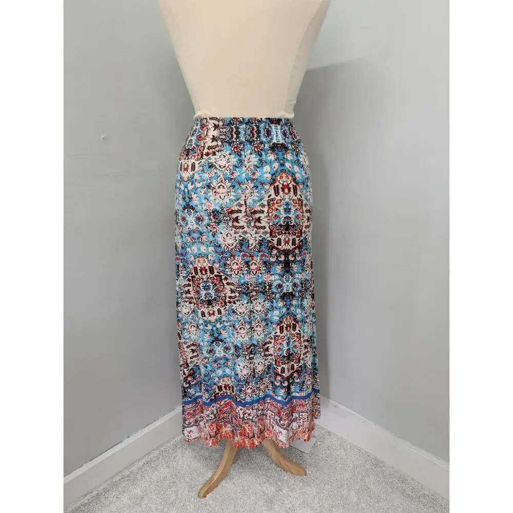 New Directions Pull On Elastic Waistband Maxi Skirt Large Petite Colorful Boho
